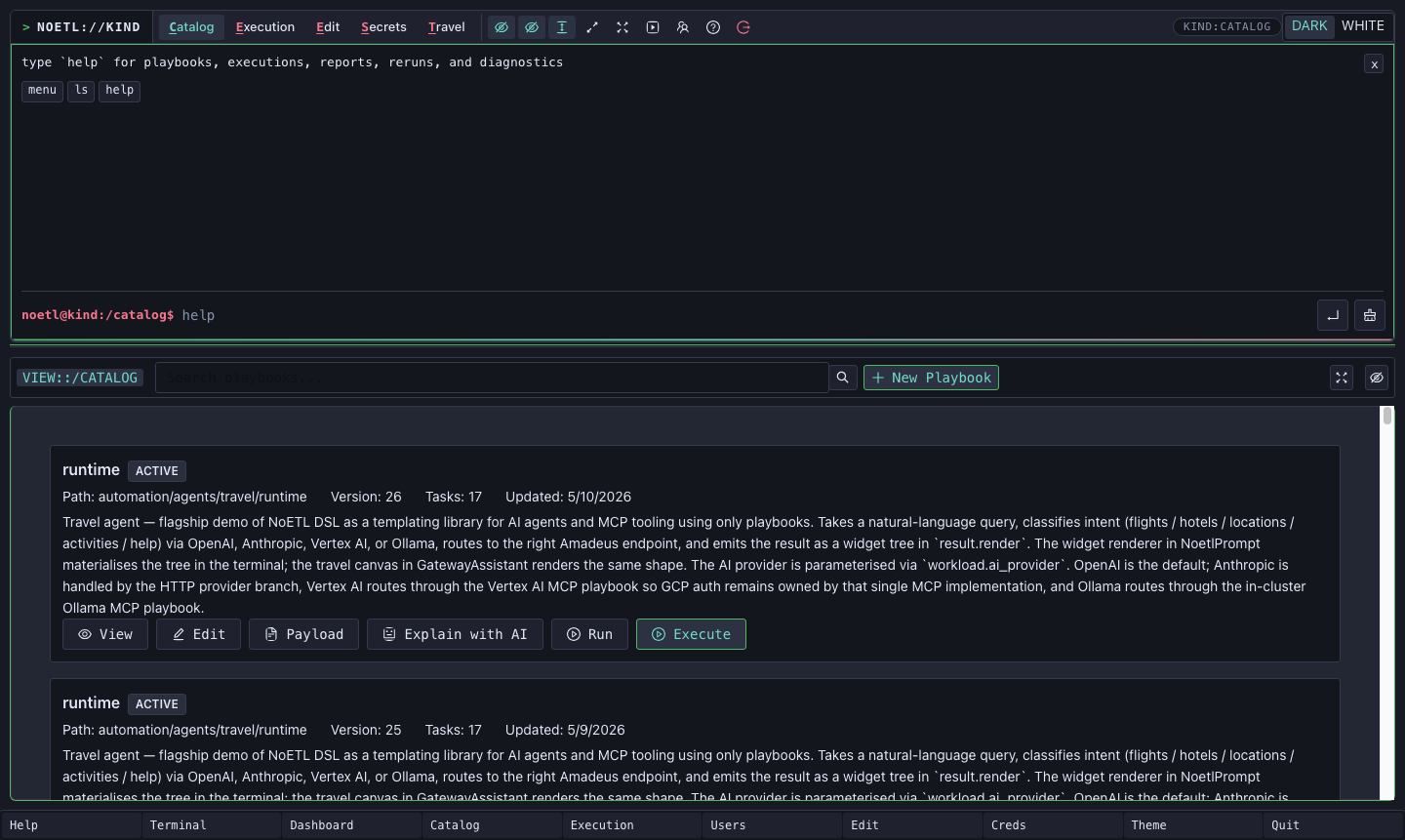 Travel runtime registered in the NoETL catalog