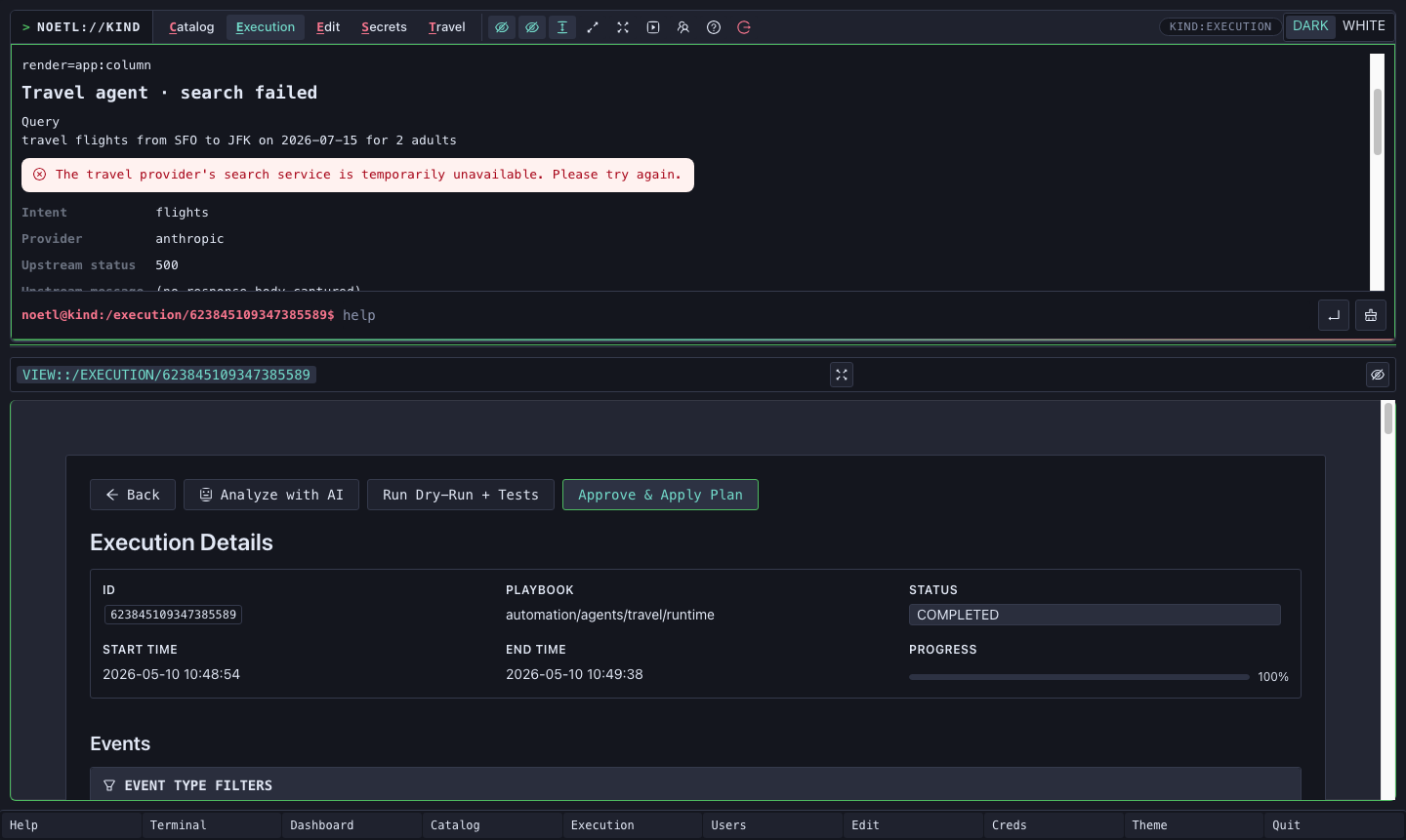 Travel widget rendered in the terminal-style prompt