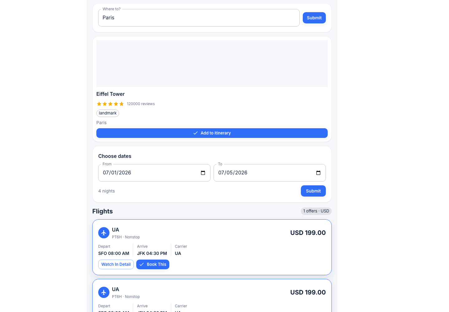 Date range picker and early flights